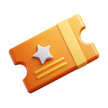 Paper ticket icon. Cinema, theatre festival card 3d rendering isolated on white background. Cartoon plastic style icon