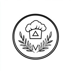 Wall Mural - Chef hat and leaves icon, centered in a circular frame, used for food and kitchen related material