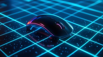 Poster - Neon Grid Background Featuring a Sleek Computer Mouse