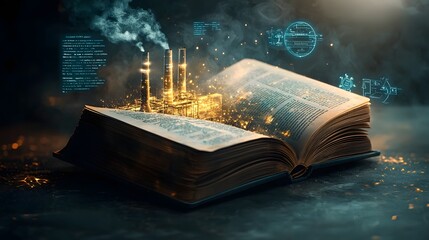 Poster - a transformative vision of the future emerges from the pages of a glowing energy book revealing a to