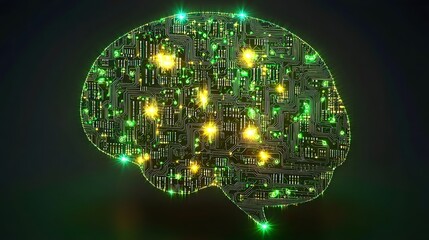 Poster - Glowing circuit board pattern in the shape of a brain  representing the intersection of technology  creativity  and innovative thinking in the digital age