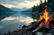 © ศุภารักษ์ วงค์อินทร์ - Burning wood crackles on shore of serene lake, lake, reflection, nature