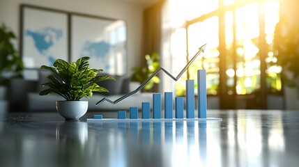 Poster - Upward trending graph or chart visualizing financial growth business success and corporate development in a sleek and modern office environment