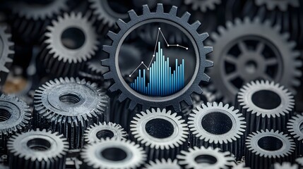 Poster - Mechanical Gears and Cogs Turning with Rising Graph Visualization Depicting Industrial Growth Business Analytics and Technological Innovation