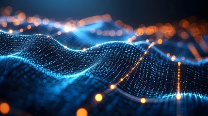 Poster - mesmerizing abstract visualization of glowing digital data lines and waves flowing dynamically acros