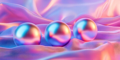 Poster - Three shiny silver balls on a purple cloth