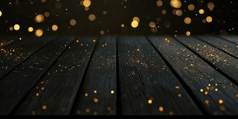 Poster - Black wooden surface with a lot of glitter on it