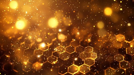 Poster - Purple pastel medical and tech background with hexagon pattern and bright sparkles. Realistic vector abstract bg with honeycomb geometric cell texture for medicine and science technology design.