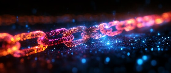 Glowing chain link on dark background.