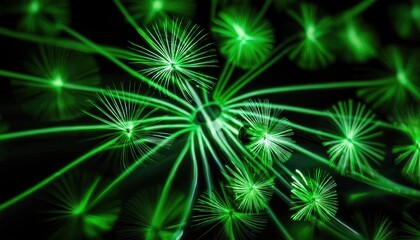 Poster - Bioluminescent Green Fiber Art in Abstract Design