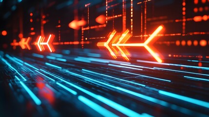 Poster - abstract neon arrows data flow digital stream