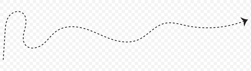 Poster - arrow with dashed line isolated on white and transparent background. black wavy arrow icon flat style vector illustration. simple dash arrow . eps 10.