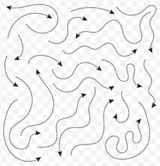 Poster - Dotted Lines Arrow, hand-drawn doddle arrow set. Curved dotted lines, dashed lines set. dotted doodle arrows, isolated, split lines. eps 10.