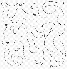 Poster - Dotted Lines Arrow, hand-drawn doddle arrow set. Curved dotted lines, dashed lines set. dotted doodle arrows, isolated, split lines. eps 10.