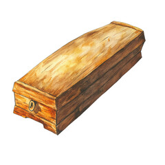 Fototapete - A watercolor painting depicts a long rectangular wooden box with a small keyhole detail on its side.