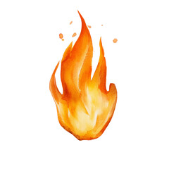 Aufkleber - An abstract watercolor painting depicts a single flame in shades of orange and yellow against a white background.