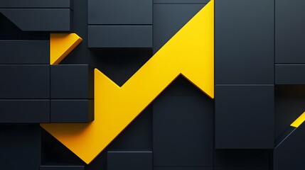 Poster - Abstract Yellow Arrow on Dark Grey Blocks Background
