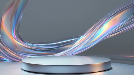 Poster - Stylish 3D Podium with Ample Empty Space and Colorful Fluid Flow Effect