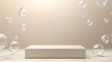 Poster - Stylish 3D Podium with Ample Empty Space and Clear Bubbles Floating Around