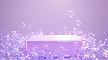 Poster - Sleek 3D Podium Surrounded by Bubbles in an Empty Space