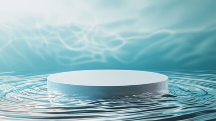 Aufkleber - sleek 3d podium surrounded by ample empty space in serene water setting