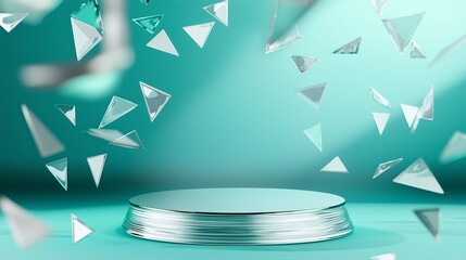 Aufkleber - Modern 3D Podium in Empty Space Surrounded by Floating Glass Shapes