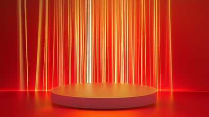 Aufkleber - Modern 3D Podium in Empty Space Surrounded by Vibrant Light Strips