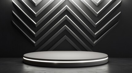 Poster - Modern 3D Podium in Empty Space Surrounded by Geometric Patterns