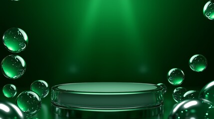 Poster - Sleek 3D Podium with Ample Empty Space and Green Bubble Accents