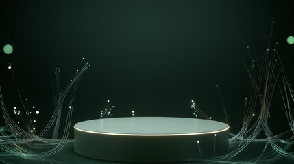 Poster - Modern 3D Podium Surrounded by Light Trails in a Spacious Environment