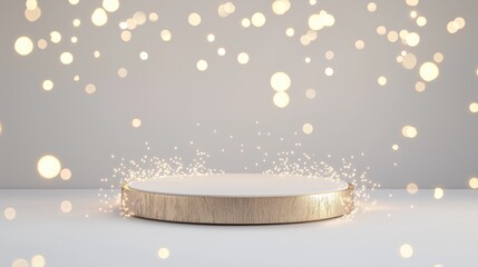 Poster - Modern 3D Podium Surrounded by Ample Empty Space with Sparkling Lights