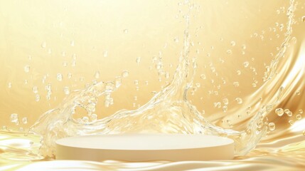 Aufkleber - Modern 3D Podium Surrounded by Ample Empty Space with Water Splash Effect