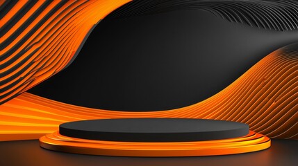 Aufkleber - Modern 3D Podium Surrounded by Ample Empty Space with Flowing Waves