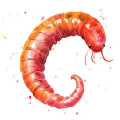 Poster - A stylized watercolor painting depicts a red caterpillar in a curved C shape against a white background with paint splatters.