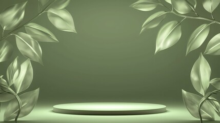 Poster - Elegant 3D Podium with Ample Space Surrounded by Leafy Decorations