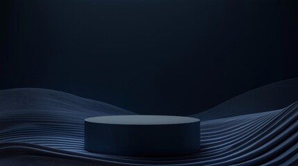 Poster - Stylish 3D Podium in Minimalist Space with Fluid Waves and Dark Background