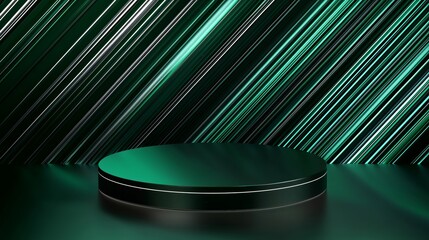Poster - Sleek Green 3D Podium in Empty Space with Framed Background Lines