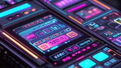 Futuristic interface design, vibrant neon display, digital dashboard, technology background, UI design concept