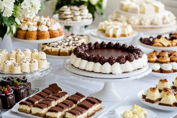 Wall Mural - An elegant dessert table with low-carb sweets, featuring cakes, cookies