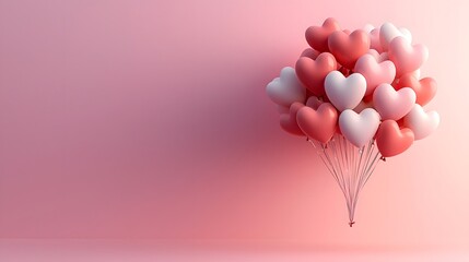 Aufkleber - Beautifully rendered 3D image of pink and white heart shaped balloons floating against a soft pink background perfect for Valentine s Day design greeting cards party other romantic applications
