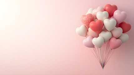 Aufkleber - Beautifully rendered 3D heart shaped balloons in a vibrant array of pink red and white hues floating against a lively pink gradient backdrop