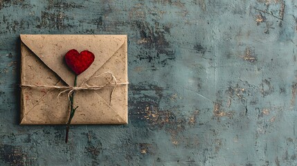 Poster - Elegant and vintage style love letter with a heart shaped seal and a red rose perfect for a romantic Valentine s Day or anniversary design