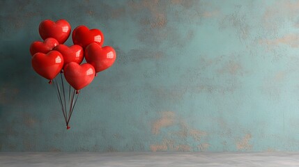 Poster - Vibrant floating red heart shaped balloons in a romantic setting creating a dreamy whimsical atmosphere perfect for writing love notes creating Valentine s Day invitations
