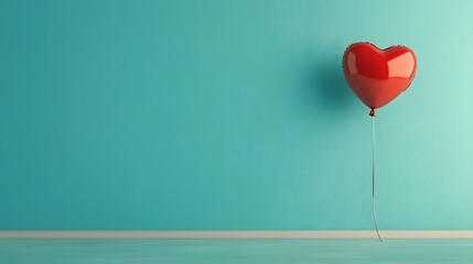Aufkleber - Soft and romantic Valentine s Day background with floating heart shaped balloons in red color against a teal blue backdrop providing an open space for love related messages promotions