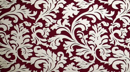 Poster - Elegant Decorative Wallpaper Design with Intricate Floral Patterns in Rich Burgundy and Cream Color Scheme for Interior Design Projects