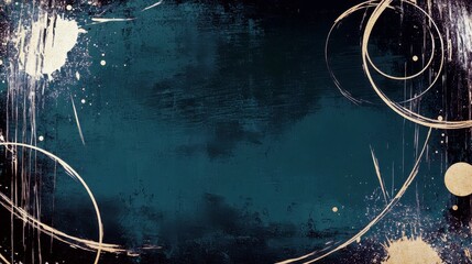 Poster - Abstract Artistic Background with Textured Swirls, Paint Splashes, and Grunge Effects in Shades of Dark Blue and Cream for Creative Projects