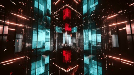 Poster - Futuristic Abstract Design with Neon Lights and Reflections in Dark Atmosphere for Technology and Art Concepts