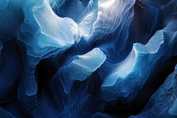 Poster - Abstract Blue Wave Patterns of Fluid Textures Highlighting Depth and Motion in a Multidimensional Design Aesthetic for Modern Art Displays