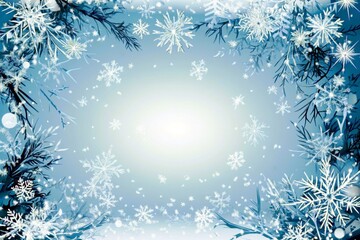 Poster - Frosty Winter Wonderland Frame with Delicate Snowflakes and Icy Background Perfect for Holiday Themes and Seasonal Designs