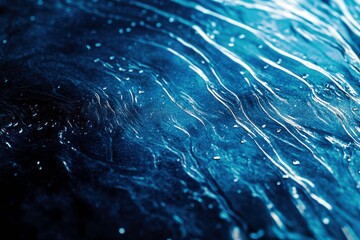 Poster - Abstract close-up of blue water surface with ripples and glowing textures creating a serene and dynamic visual experience for backgrounds and designs